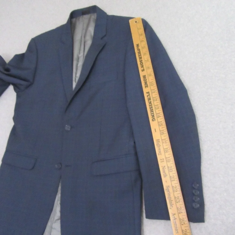 Stacy Adams Mens Sport Coat 40R‎ Slim Blue Glen Plaid Blazer Double Vent Modern